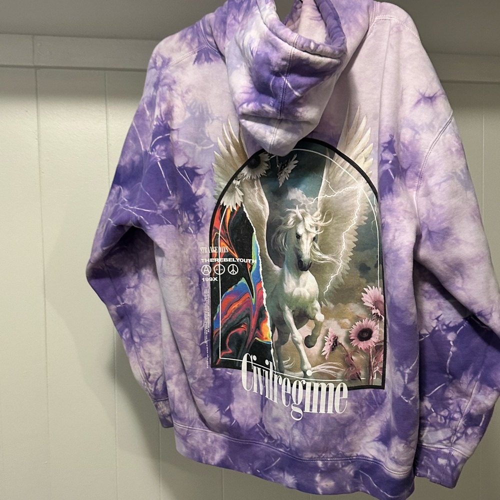 Purple Tie-Dye Hoodie with Graphic Design